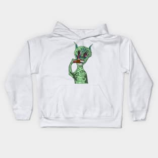 Spooky Cartoon Alien Eating A Chocolate Bar Kids Hoodie